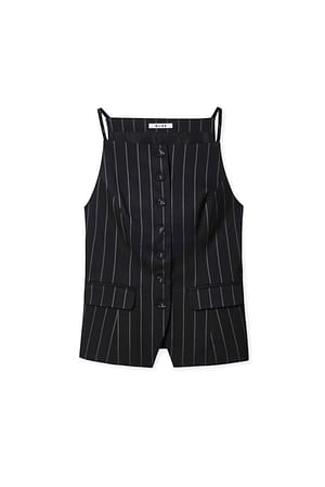Black/White Stripe High Neck Vest Top