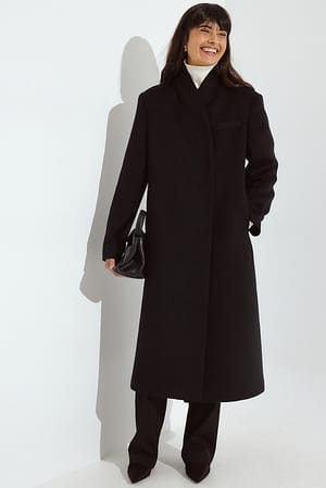 Black High Neck Wool Blend Coat