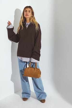 Brown Hochgeschlossener Strickpullover mit Reißverschluss