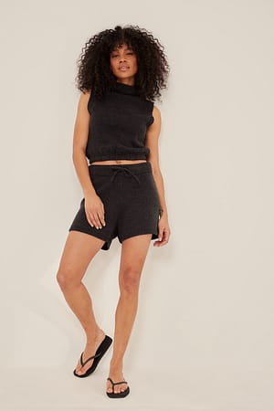 Black High Waist Knitted Shorts