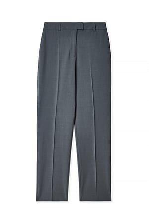 Mid Grey High Waist Straight Leg Melange Suit Pants