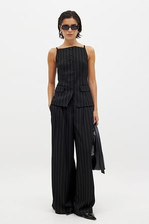 Black/White Stripe Wide Leg High Waist Loose Pants