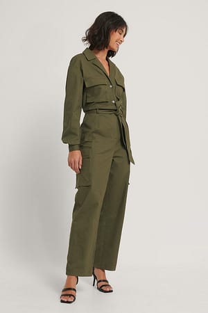 Khaki Green Utility Jumpsuit