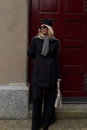 Black Mid Waist Wide Leg Pants