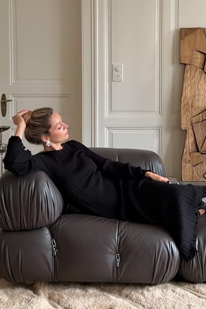 Black Knitted Round Neck Frill Maxi Dress