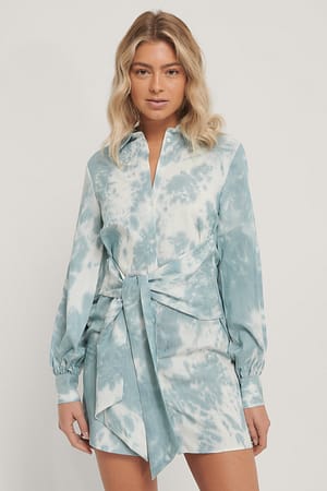 Print Front Knot Shirt Dress