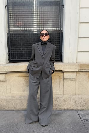 Grey Wide Mid Waist Trousers