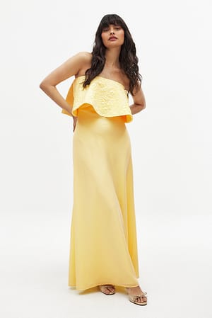 Yellow Jacquard Bandeau Volume Maxi Dress