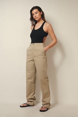 Khaki Beige Schwere Baumwollhose mit langen Beinen