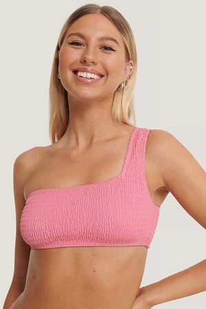 Fuchsia Einseitig Schulterfreies Bikini-Top