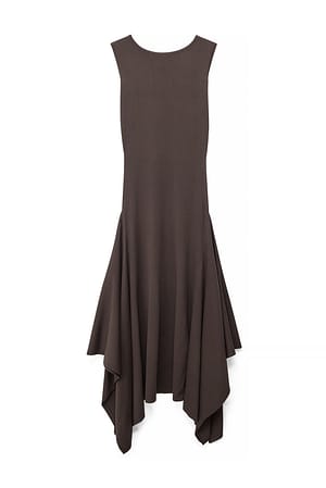 Dark Brown Knitted Asymmetric Hem Midi Dress