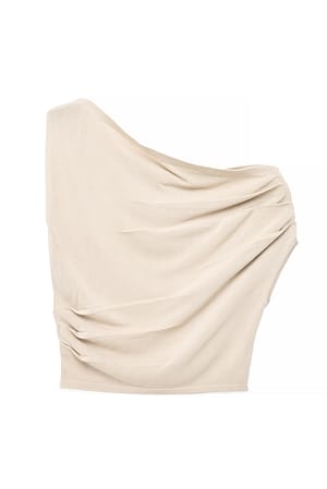 Beige Knitted One Shoulder Top