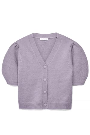Lilac Knitted Puff Sleeve Wool Blend Cardigan