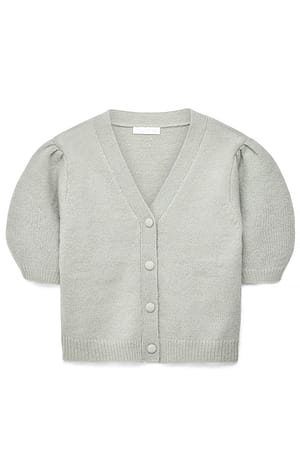 Mint Green Strikket cardigan i uldblanding med pufærmer
