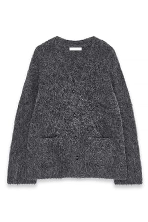 Dark Grey Knitted Alpaca Blend Oversized Cardigan
