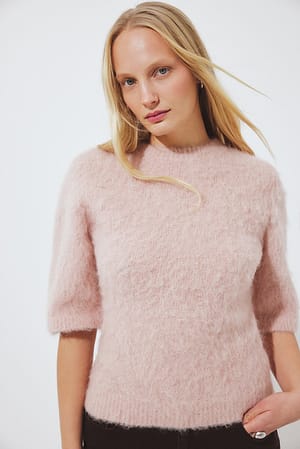 Light Pink Strikket sweater i alpaka med korte ærmer