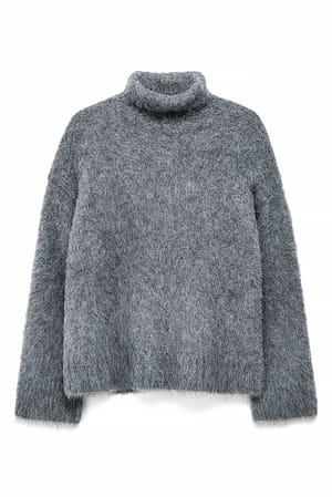 Mid Grey Stickad tröja i alpackamix med turtleneck