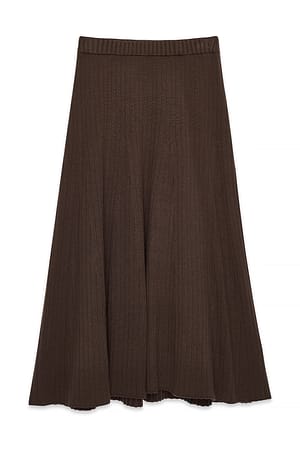 Brown Knitted Asymmetric Maxi Skirt