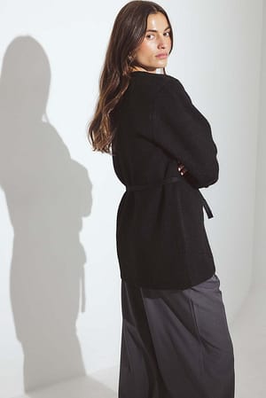 Black Knitted Belt Cardigan