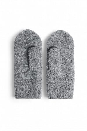 Grey Knitted Bouclé Look Mittens