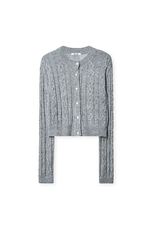Light Grey Melange Knitted Cable Cardigan