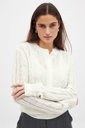Offwhite Knitted Cable Cardigan