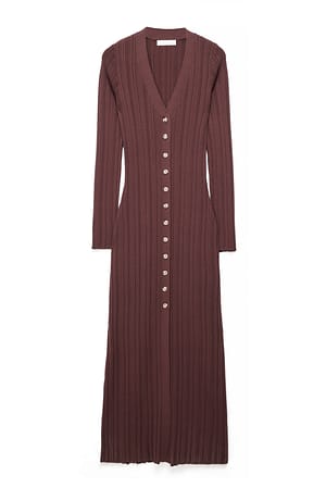 Brown Knitted Cardigan Midi Dress
