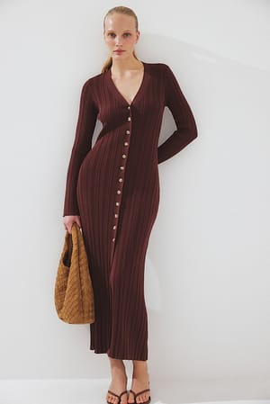 Brown Gebreid vest Midi Dress