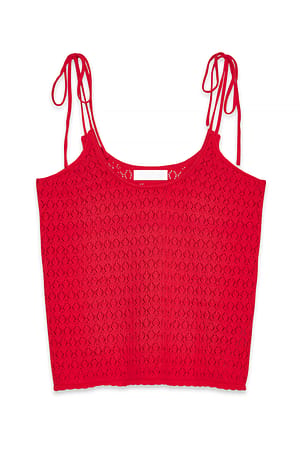 Red Knitted Crochet Tie Detail Singlet