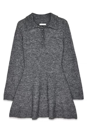 Dark Grey Stickad miniklänning med klockad kjol