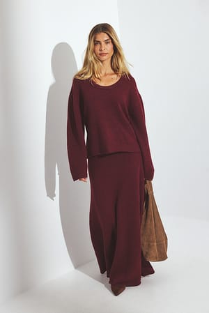 Burgundy Knitted Flowy Maxi Skirt