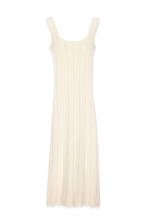Offwhite Strick-Midikleid mit fließendem Fall