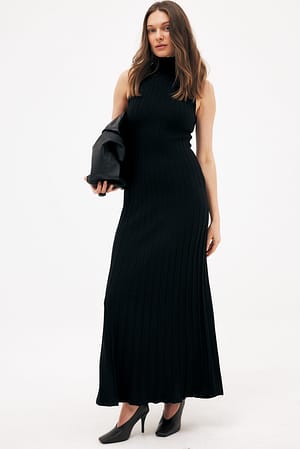 Black Maxivestido plisado de punto