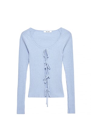 Light Blue Knitted Tie Detail Cardigan
