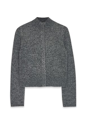 Dark Grey Melange Stickad kofta med hög hals
