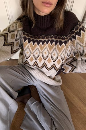 Multi Colour Print hochgeschlossener Strickpullover