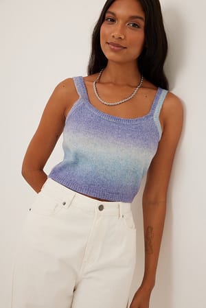 Blue Knitted Ombre Cropped Top