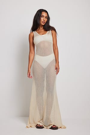 Antique White Gebreide maxi-detailjurk