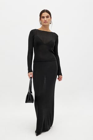 Black Falda maxi de punto metalizada