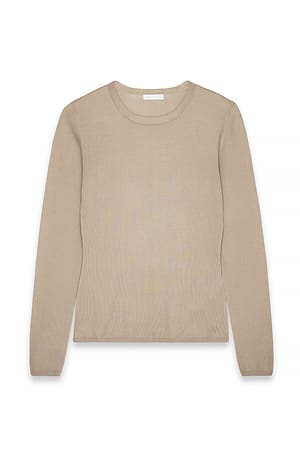 Beige Strikket top i merinould med rund hals