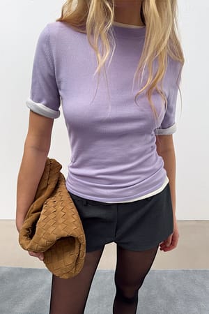 Lavender kurzärmeliges Strickoberteil aus Merinowolle