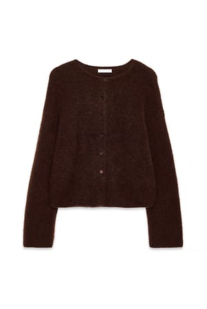 Brown Knitted Mohair Blend Cardigan