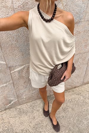 Beige Top de punto de una manga