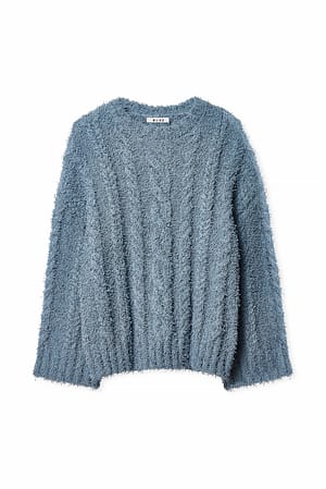 Blue Knitted Oversized Cable Sweater