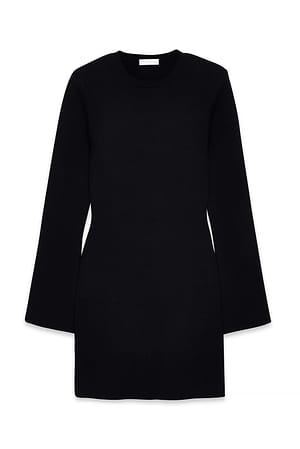 Black Knitted Padded Shoulder Mini Dress