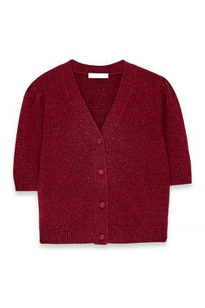 Burgundy Strick-Cardigan aus Wollmischung mit Puffärmeln