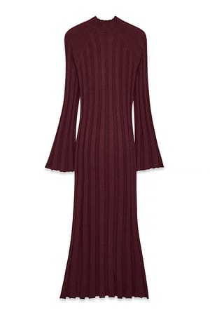 Plum Knitted Ribbed Turtleneck Maxi Dress