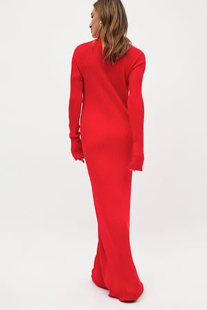 Red Ribstrikket maxikjole