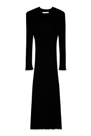 Black Knitted Ribbed Maxi Dress