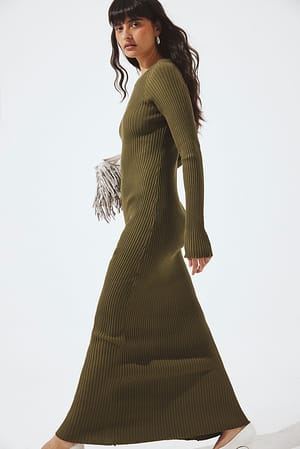 Dark Olive Knitted Ribbed Maxi Dress